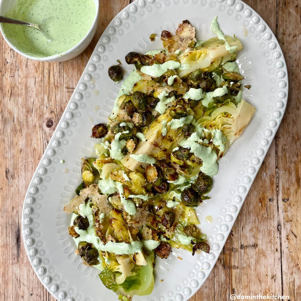 Mouth-watering Braised Cabbage with Whipped Feta and Basil Dip by @dominthekitchen