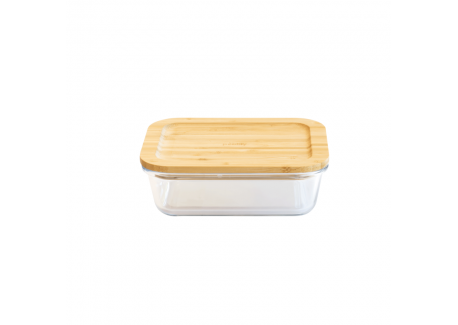 Pebbly Rectangular Glass Storage Container with Bamboo Lid