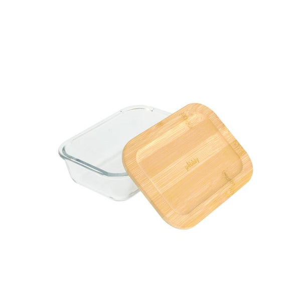 Pebbly Rectangular Glass Storage Container with Bamboo Lid