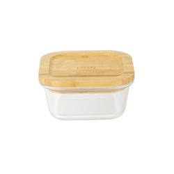 Pebbly Square Glass Container with Bamboo Lid - 13cm