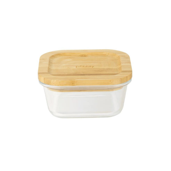 Pebbly Square Glass Container with Bamboo Lid - 13cm