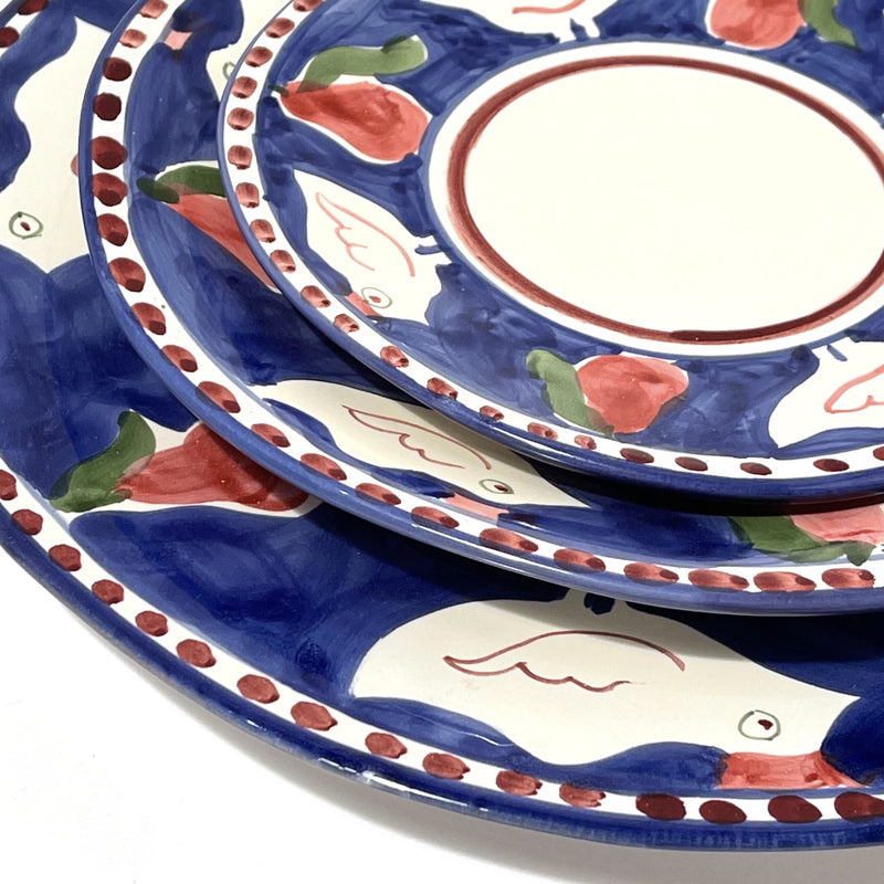 Amalfi Blue/Red Gallina Round Platter - 38cm