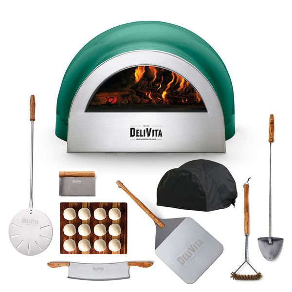 Delivita Wood-Fired Pizza/Oven - Emerald Green | Pizzaiolo Bundle