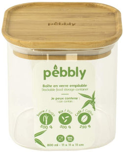 Pebbly Square Glass Container with Bamboo Lid - 11cm
