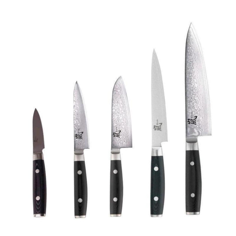 Yaxell Ran 5 Piece Knife Set with Sharpener and Black Magnetic Block