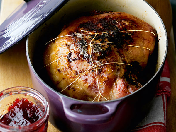 Le Creuset: Slow Roasted Leg of Lamb with Cherry, Nut and Herb Stuffing
