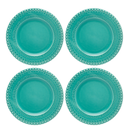 Set of 4 Bordallo Pinheiro Fantasy 29cm Dinner Plates - Aqua