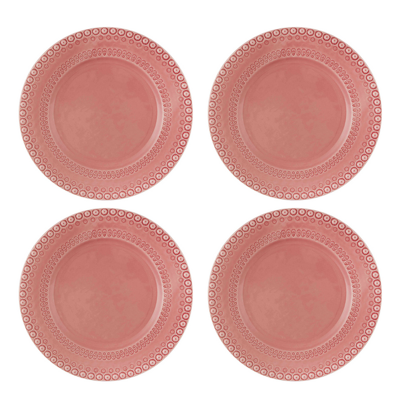 Set of 4 Bordallo Pinheiro Fantasy 29cm Dinner Plates - Pink