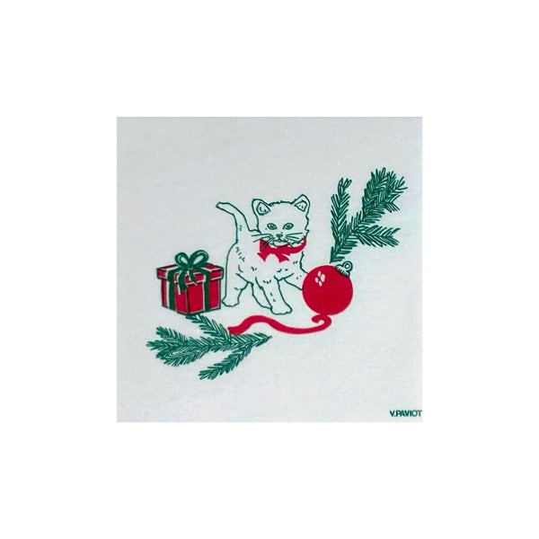 Francoise Paviot French Christmas Kitten Cocktail Napkin