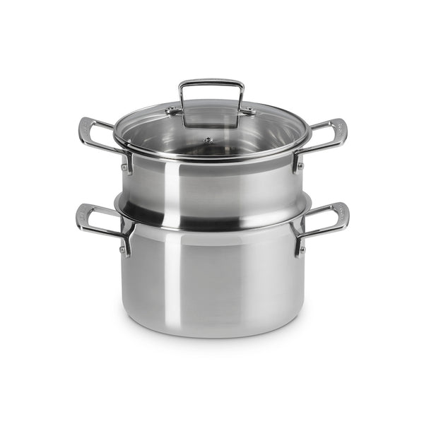 Le Creuset Classic 3 - ply Stainless Steel 20cm Casserole with Steamer and Lid