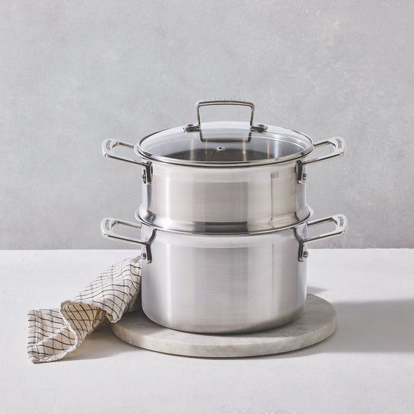 Le Creuset Classic 3 - ply Stainless Steel 20cm Casserole with Steamer and Lid