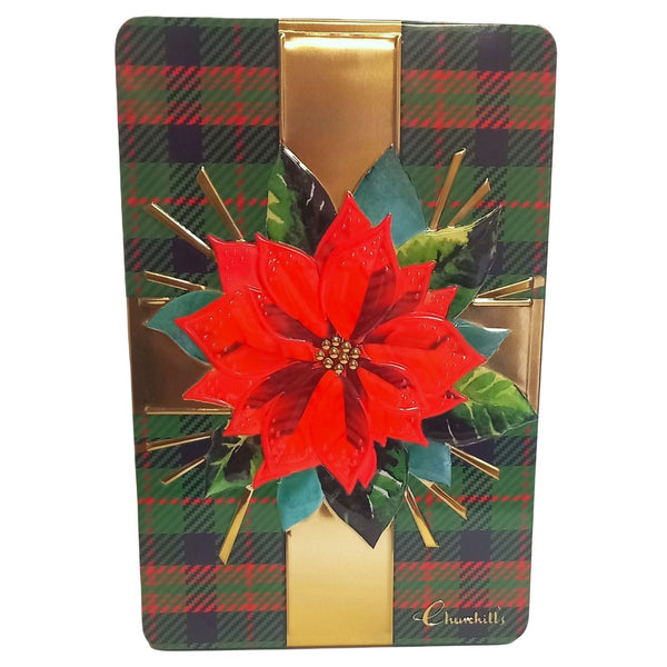 Tartan Poinsettia Shortbread Biscuits Green Tin