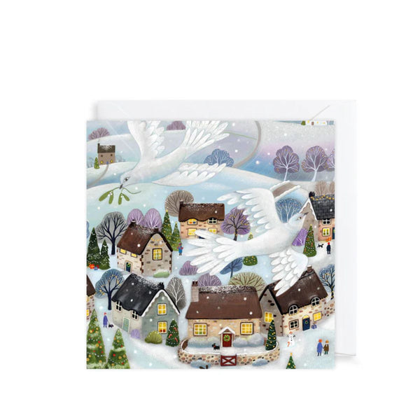 Turtle Doves Over Village Cards Pack of 6