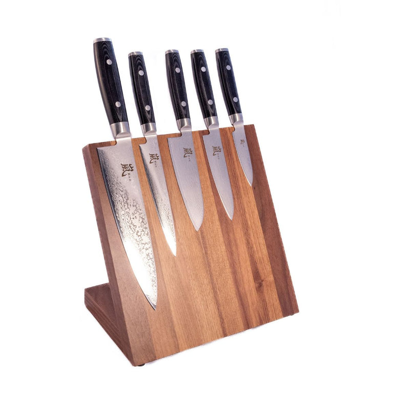 Yaxell Ran 5-Piece Knife Set with Magnetic Walnut Knife Block