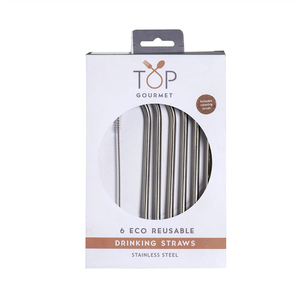Top Gourmet Set of 6 Stainless Steel Straws