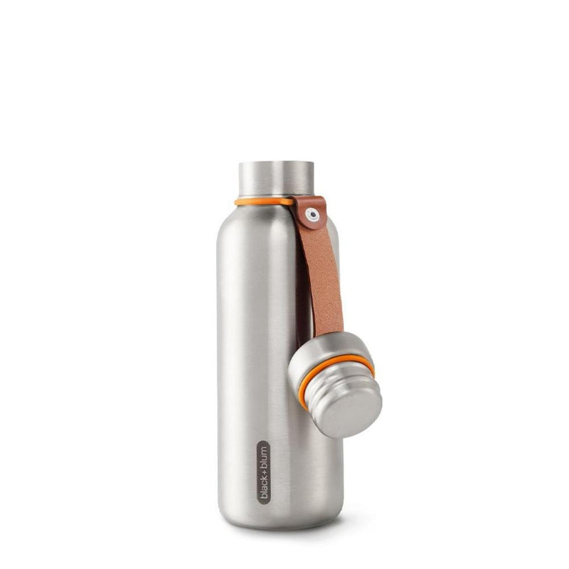 Black Blum Insulated Stainless Steel Water Bottle | Orange Strap