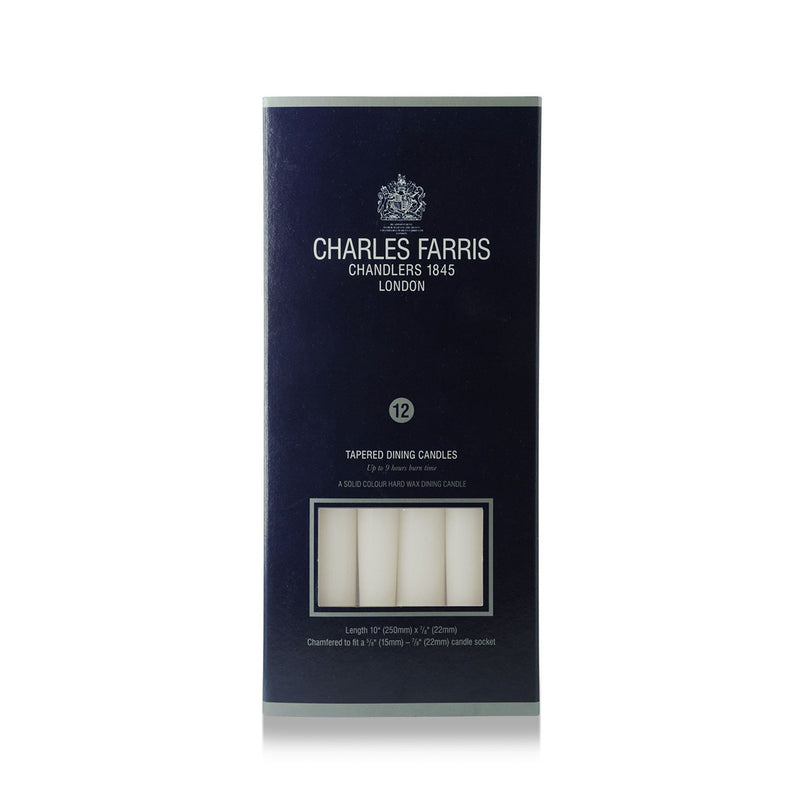 Charles Farris Pack of 12 Dinner Candles | White