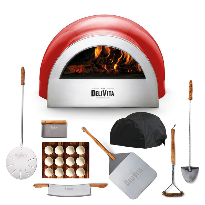 Delivita Wood-Fired Pizza/Oven - Chilli Red | Pizzaiolo Bundle