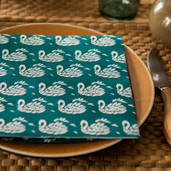 Francoise Paviot French Dinner Napkins - Green Swans