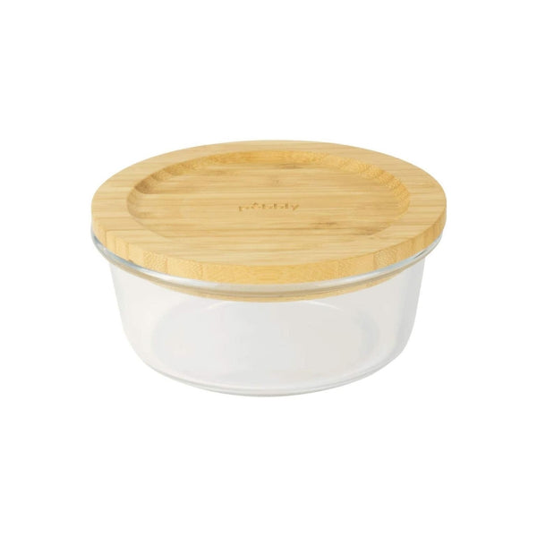 Pebbly Round Glass Container with Bamboo Lid - 15cm