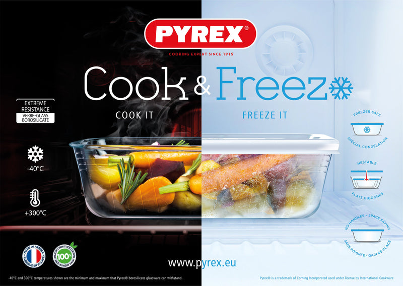 Pyrex Cook & Freeze Rectangular Dish with Lid - 25cm