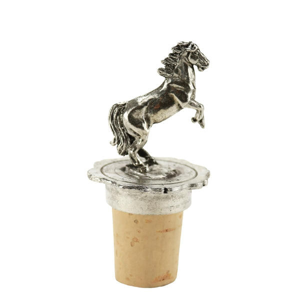 French Pewter Horse Bottle Stopper - Rearing