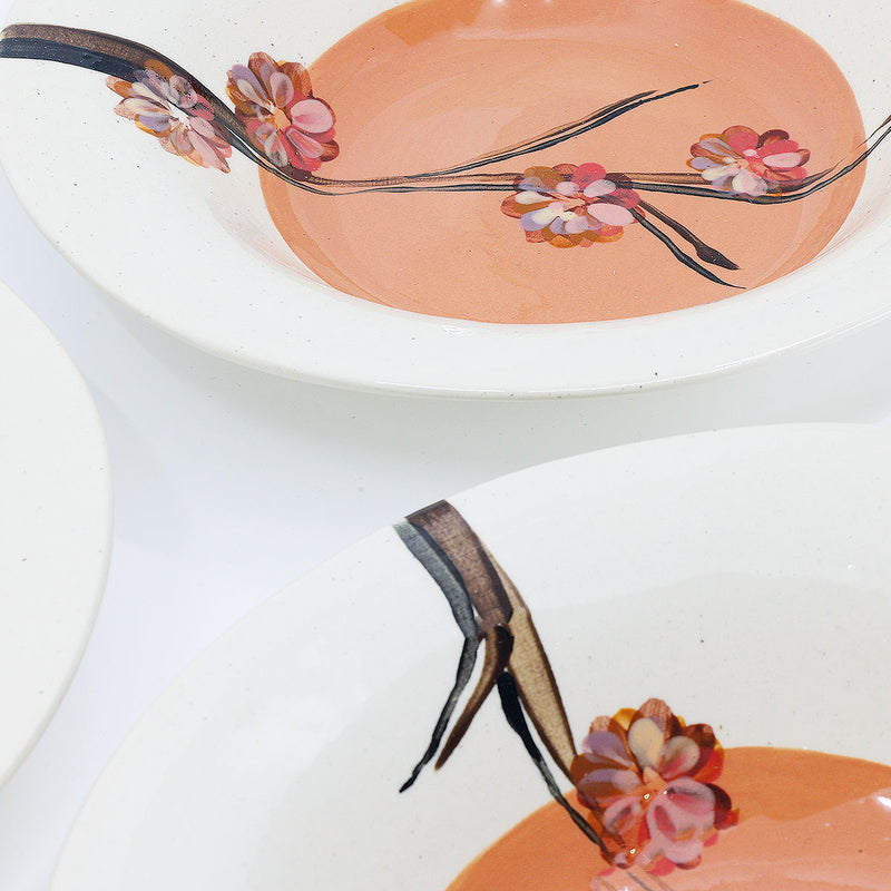 Wonki Ware Cherry Blossom Rimmed Pasta Bowl - Salmon